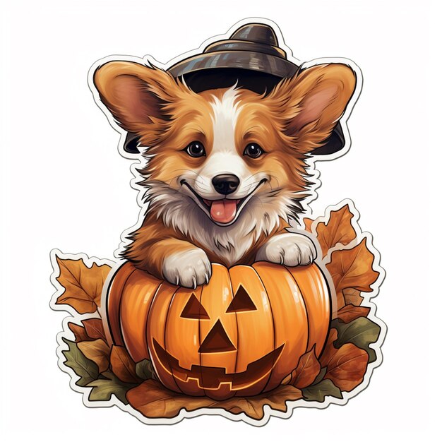 arafed dog sitting on a pumpkin with a hat on generative ai