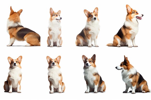 同じ犬の異なるポーズで一列に座っているアラフェッド・ドッグ