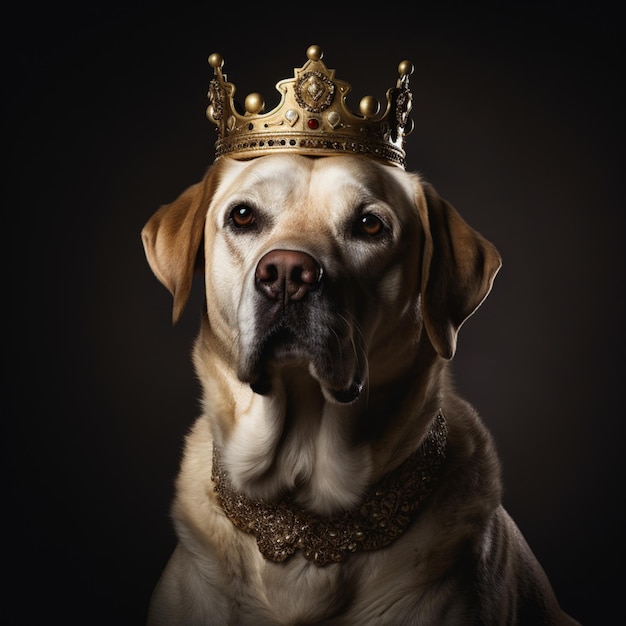 Арафированная собака в короне с ошейником и ошейником на шее, генеративный ИИ