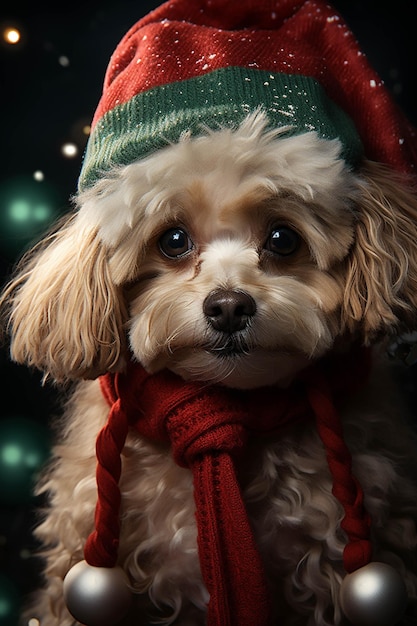 Арафед собака в красном шарфе и зеленой шляпе генеративный ай