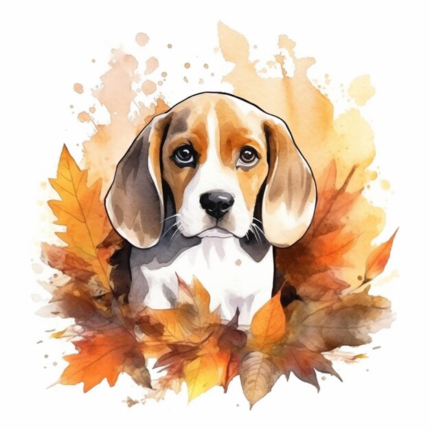 arafed dog with leaves in front of it and a white background generative ai