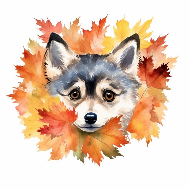 arafed dog with a wreath of leaves on its head generative ai