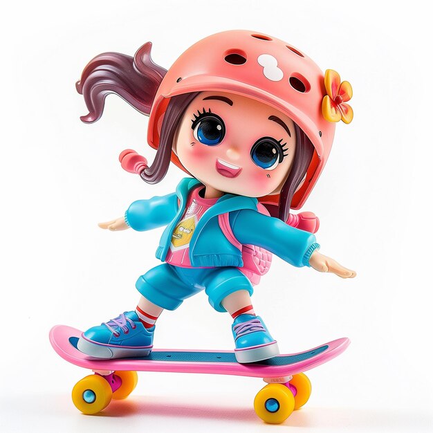 arafed doll on a skateboard with a helmet and a pink jacket generative ai
