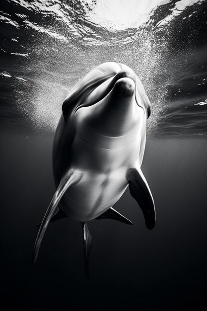 Foto delfino arafed in acqua con la bocca aperta e la bocca fuori generativo ai