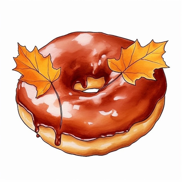 Photo arafed donut with maple leaves on top of it generative ai