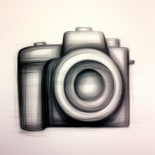 arafed drawing of a camera with a lens on a white background generative ai