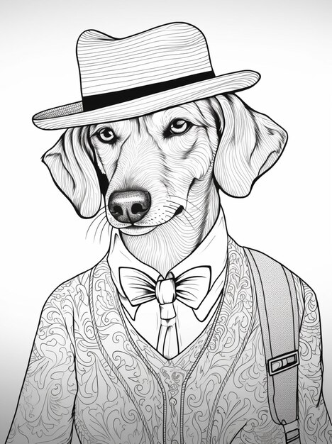 Foto disegno arafed di un cane che indossa un cappello e un giubbotto generativo ai