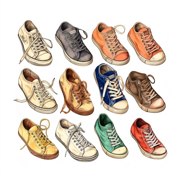 Arafed drawing of a group of different colored sneakers generative ai