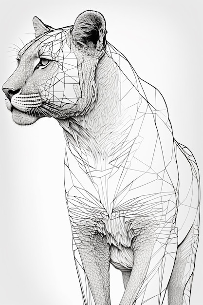 Arafed drawing of a lion standing on a white surface generative ai