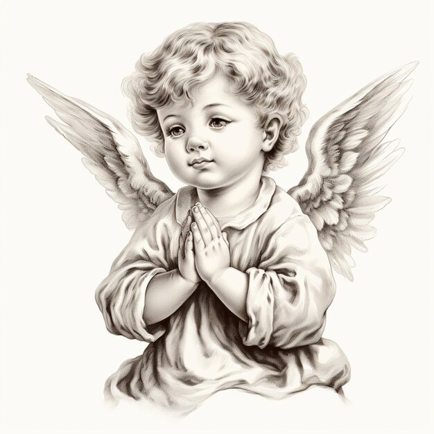 Фото Арафидский рисунок маленького ангела, молящегося с сложенными руками.