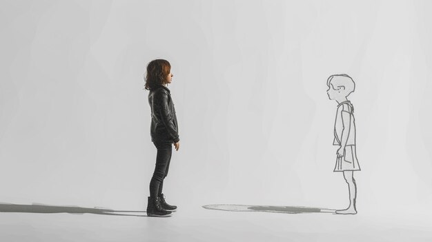 Foto disegno arafed di una persona in piedi accanto a un disegno di una persona generativo ai