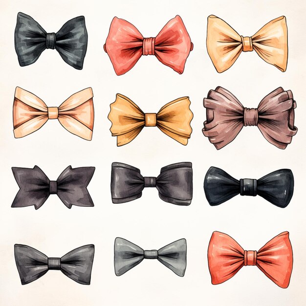 arafed drawing of a variety of bow ties on a white background generative ai