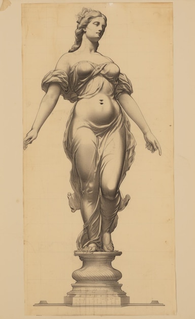 Foto disegno arafed di una donna in piedi su un piedistallo generativo ai
