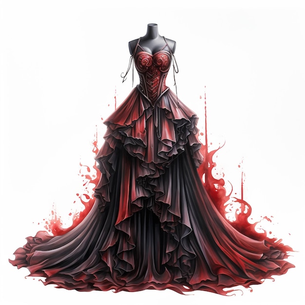 Photo arafed dress with red and black ruffles and a bustle generative ai