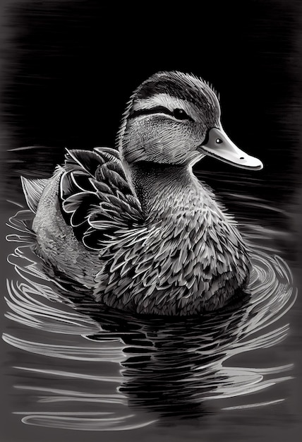 Photo arafed duck in the water with a black background generative ai