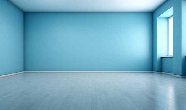 Arafed empty room with blue walls and a window generative ai