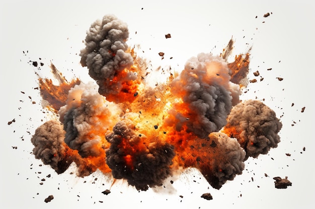 검은색과 주황색 연기와 암석 생성 인공 지능의 Arafed 폭발