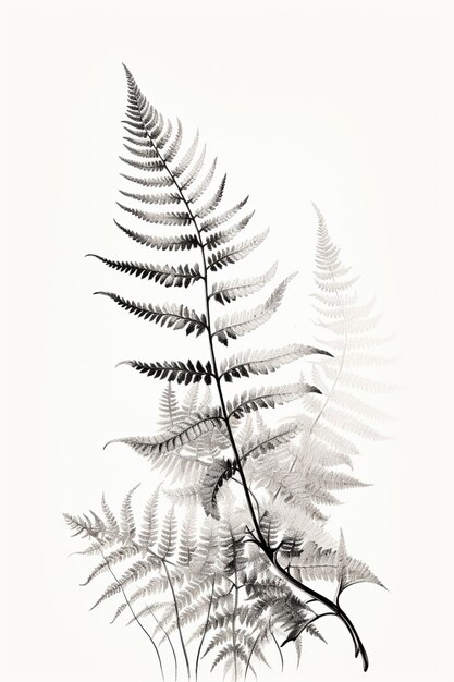 Photo arafed fern leaves on a white background with a black and white background generative ai