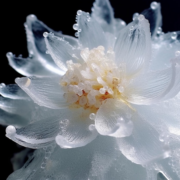 Arafed flower with water droplets on it and a black background generative ai