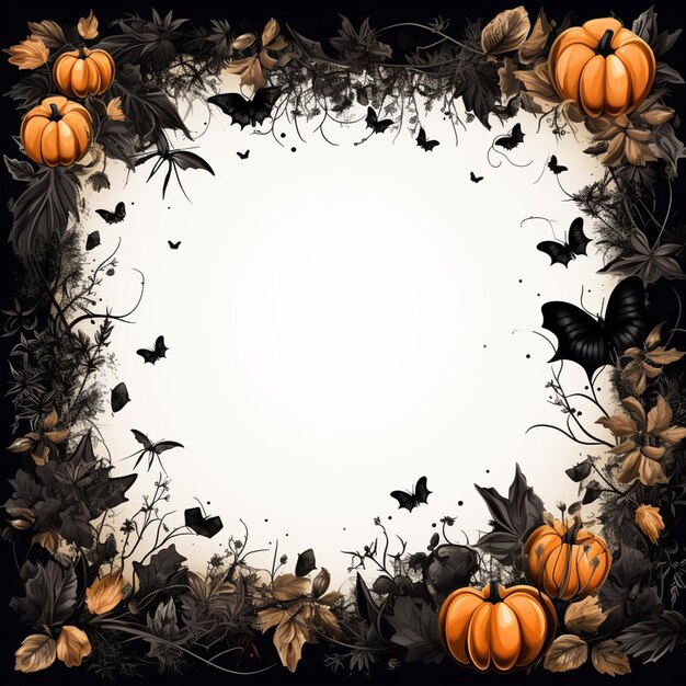 arafed frame with pumpkins and bats on a black background generative ai