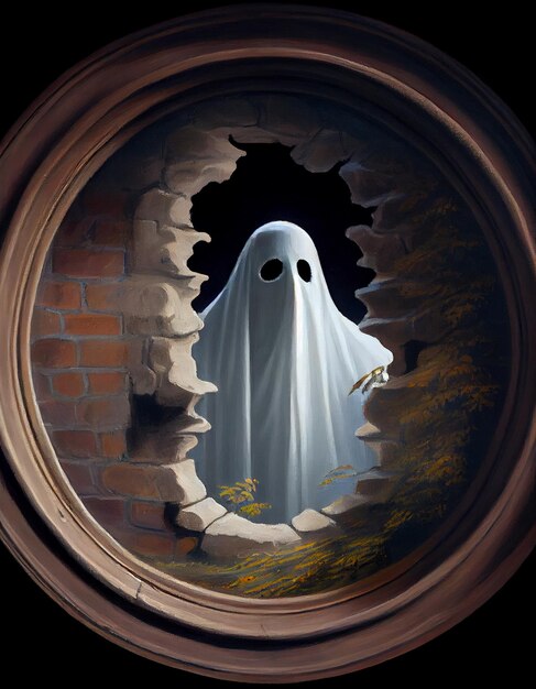 arafed ghost in a hole in a brick wall with a hole in the wall generative ai