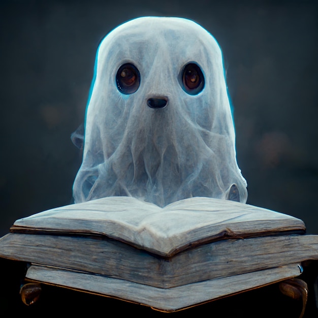 arafed ghost reading a book with a ghost face on it generative ai