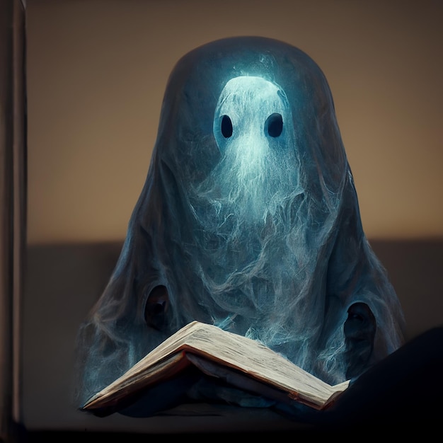 arafed ghost reading a book with a glowing face generative ai