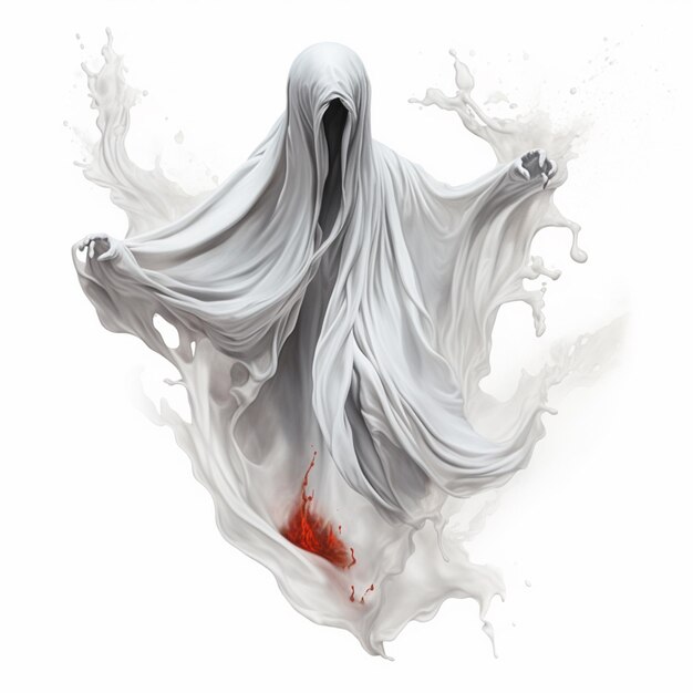 Photo arafed ghost with blood and flowing white fabric on a white background generative ai