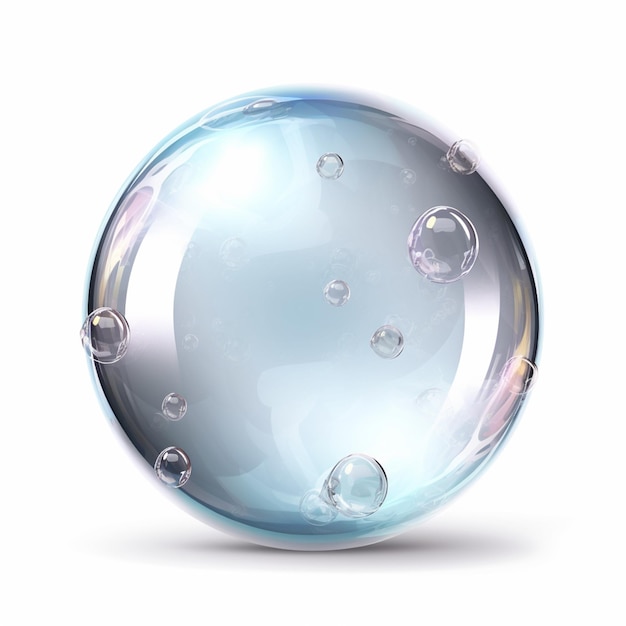 Фото Стеклянный шар с пузырьками на белом фоне