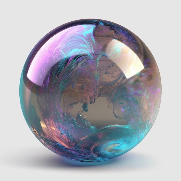 Arafed glass ball with a swirly design on a white surface generative ai