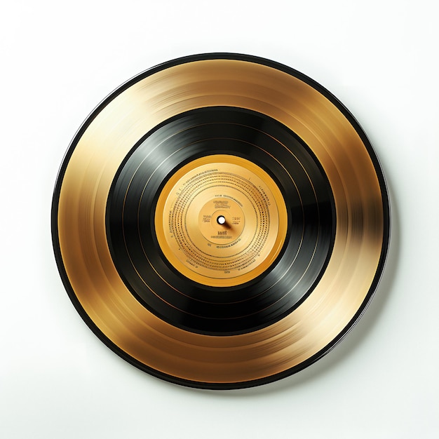arafed gold record on a white surface with a black and gold clock Generative AI