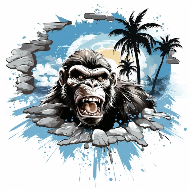 arafed gorilla with a big mouth and a big grin on a beach generative ai