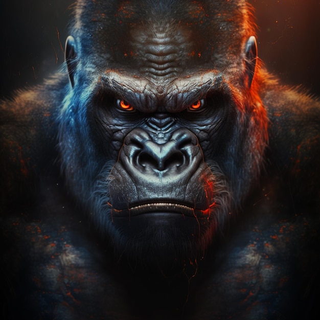 arafed gorilla with glowing eyes and a red eye generative ai