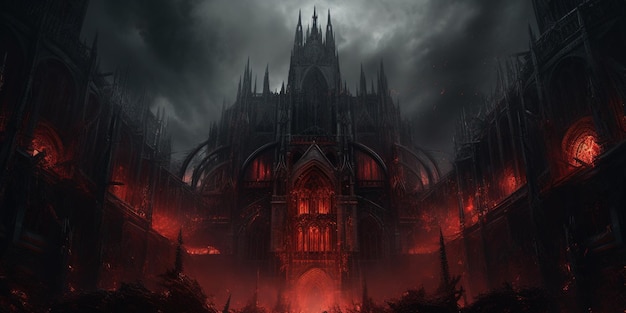 アラフェド・ゴシック大聖堂 - 赤いライトと暗い空
