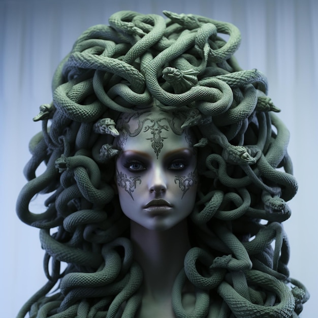 Photo arafed head of a woman with a snake like head generative ai