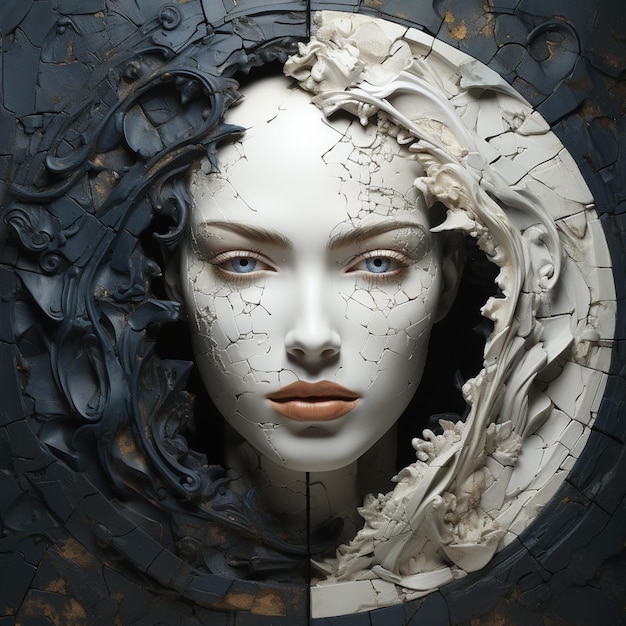 Premium AI Image Arafed head of a woman with a white face and a black