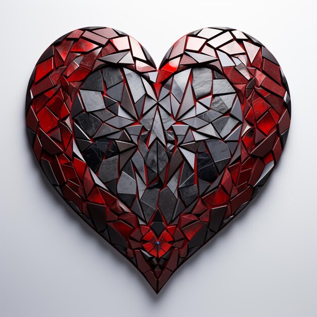 arafed heart made of red and black pieces of glass generative ai