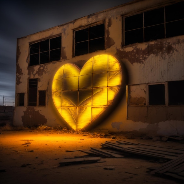 Arafed heart shaped light painting on a wall in front of a building generative ai