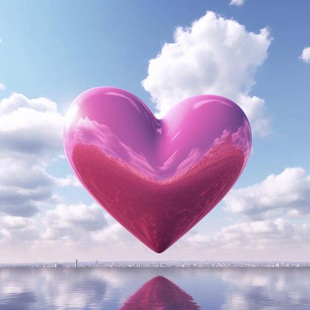 Arafed heart shaped object floating in the water with a sky background generative ai