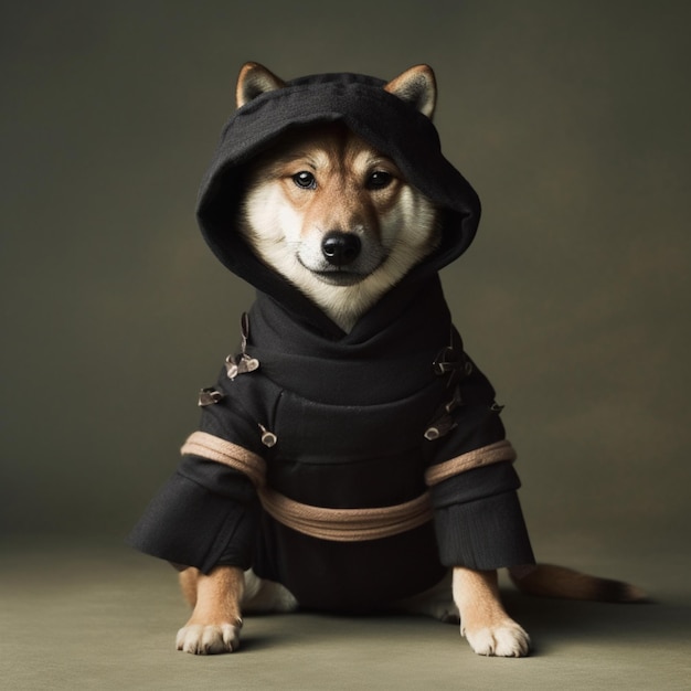 Arafed hond met een zwarte jas en een hoodie generatieve ai