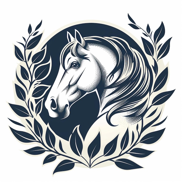 Photo arafed horse head in a laurel wreath with a white background generative ai