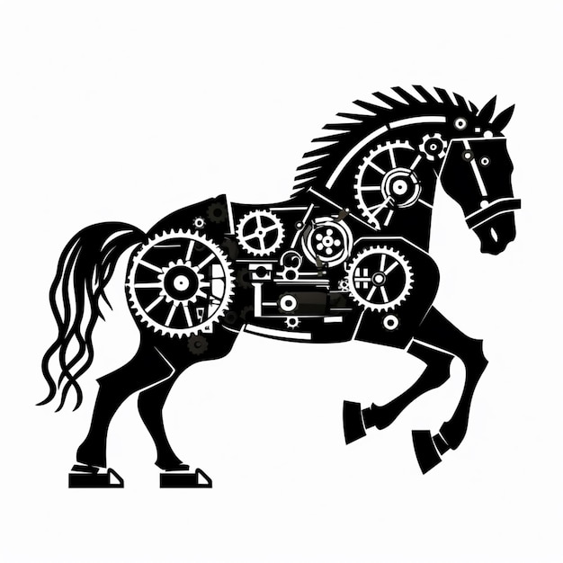 Photo arafed horse with gears and wheels on its back generative ai
