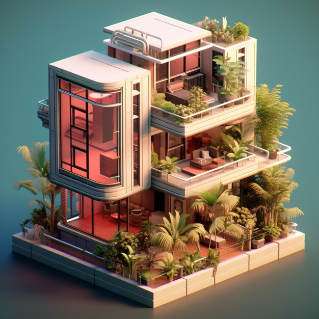 arafed house with a balcony and a balcony on a small island generative ai