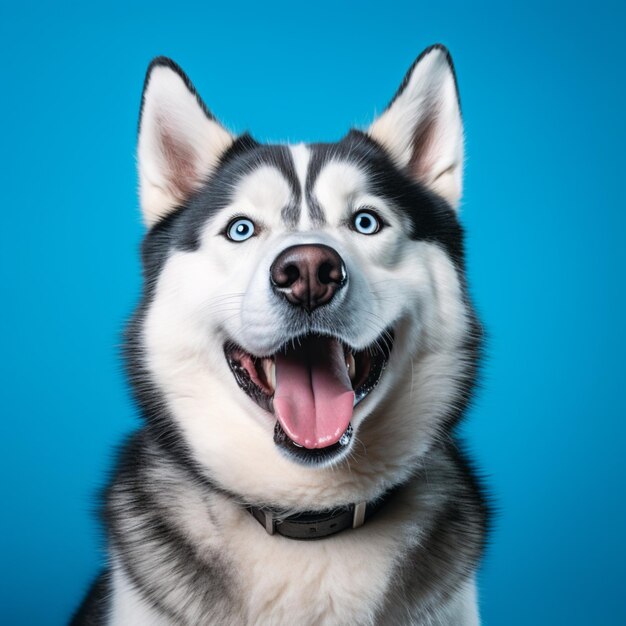 Arafed husky dog with blue eyes and a black collar generative ai