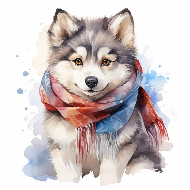 arafed husky dog with a scarf and a red and blue scarf generative ai