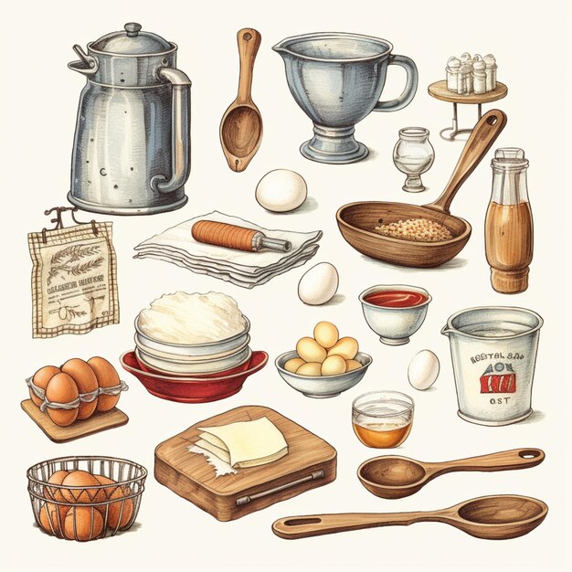 arafed illustration of a variety of kitchen items including eggs generative ai