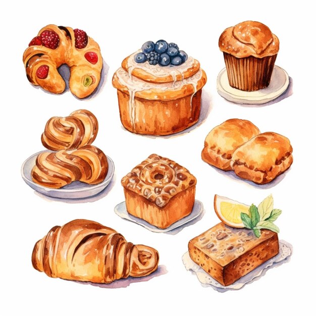 arafed illustration of a variety of pastries and pastries generative ai