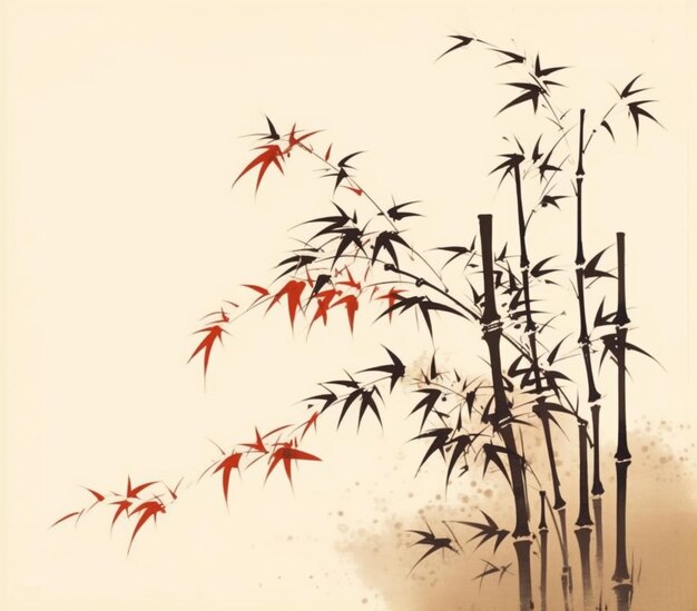 Arafed image of a bamboo tree with red leaves generative ai