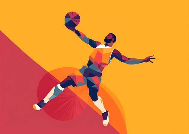 Arafed image of a basketball player in midair with a ball generative ai