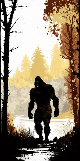 Photo arafed image of a bigfoot walking through a forest generative ai